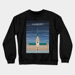 Hamburg Germany Vintage Minimal Retro Travel Poster at Night Crewneck Sweatshirt